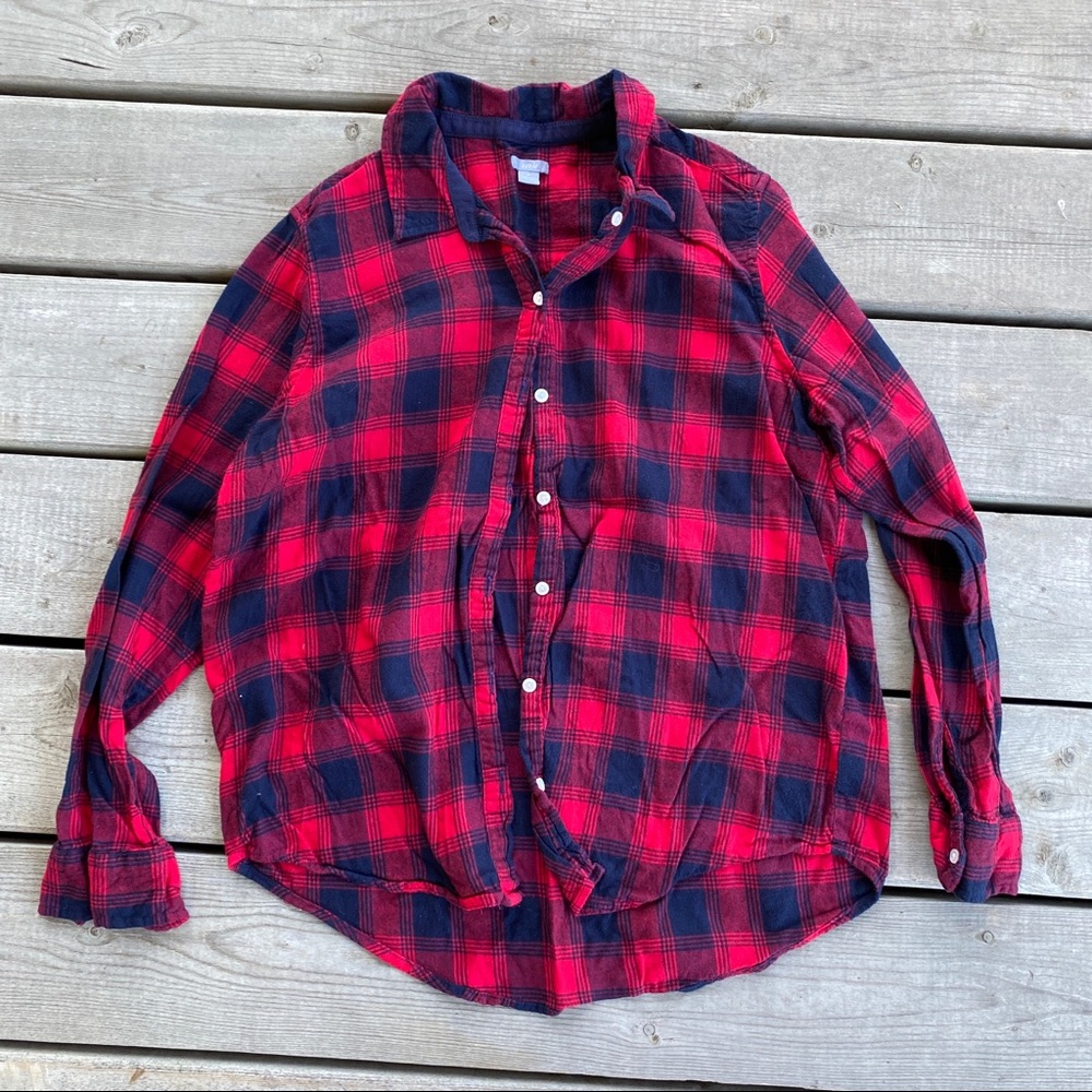 Aerie Red + Black Plaid Button-Up